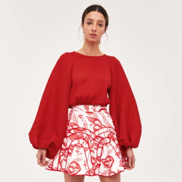 Cameo Collective Red Balloon Sleeve Blouse - Picture 1 of 4
